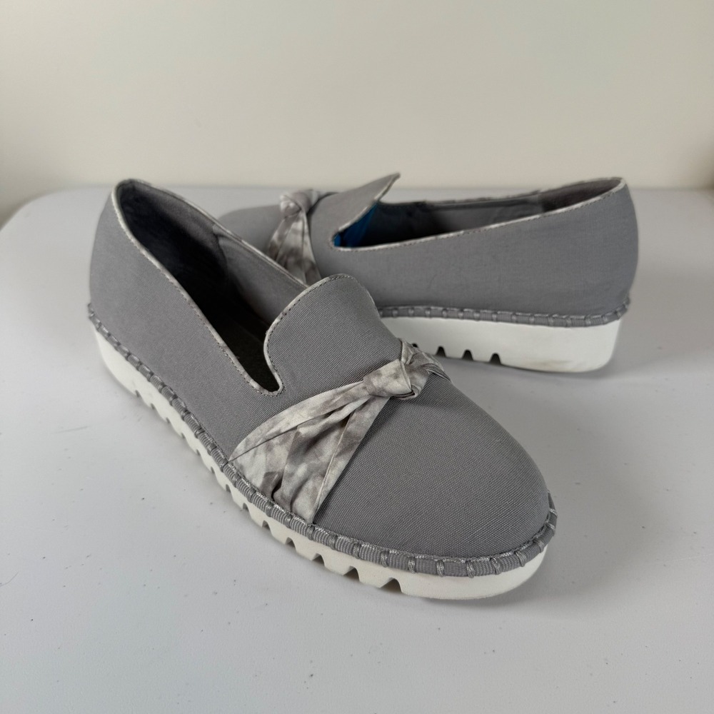 Skechers Memory Foam Macie Knot Canvas Loafers 9 Gray Slip On Tie Dye Shoes